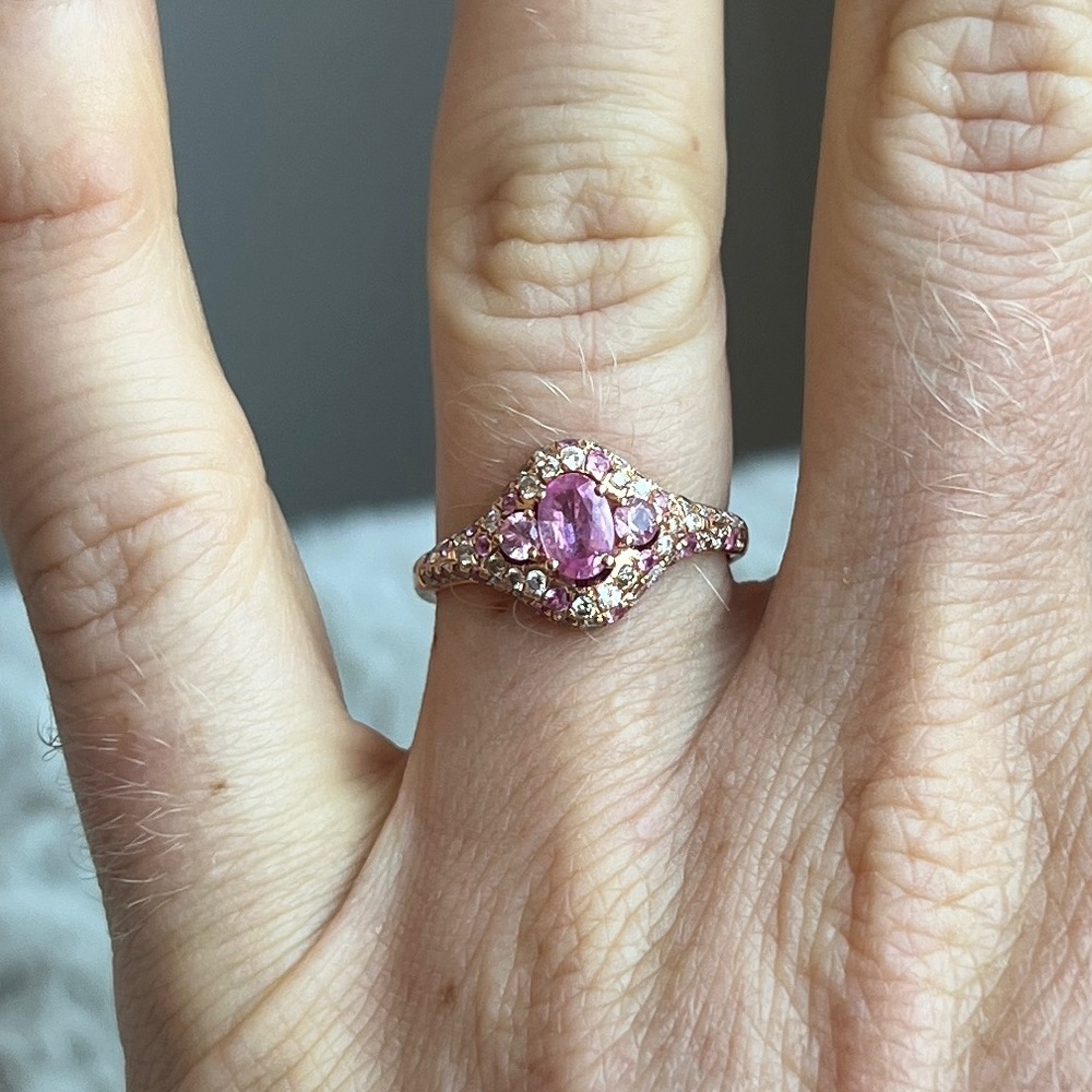 Pink Sapphire & Diamond 14k rose gold size 7-8 ring